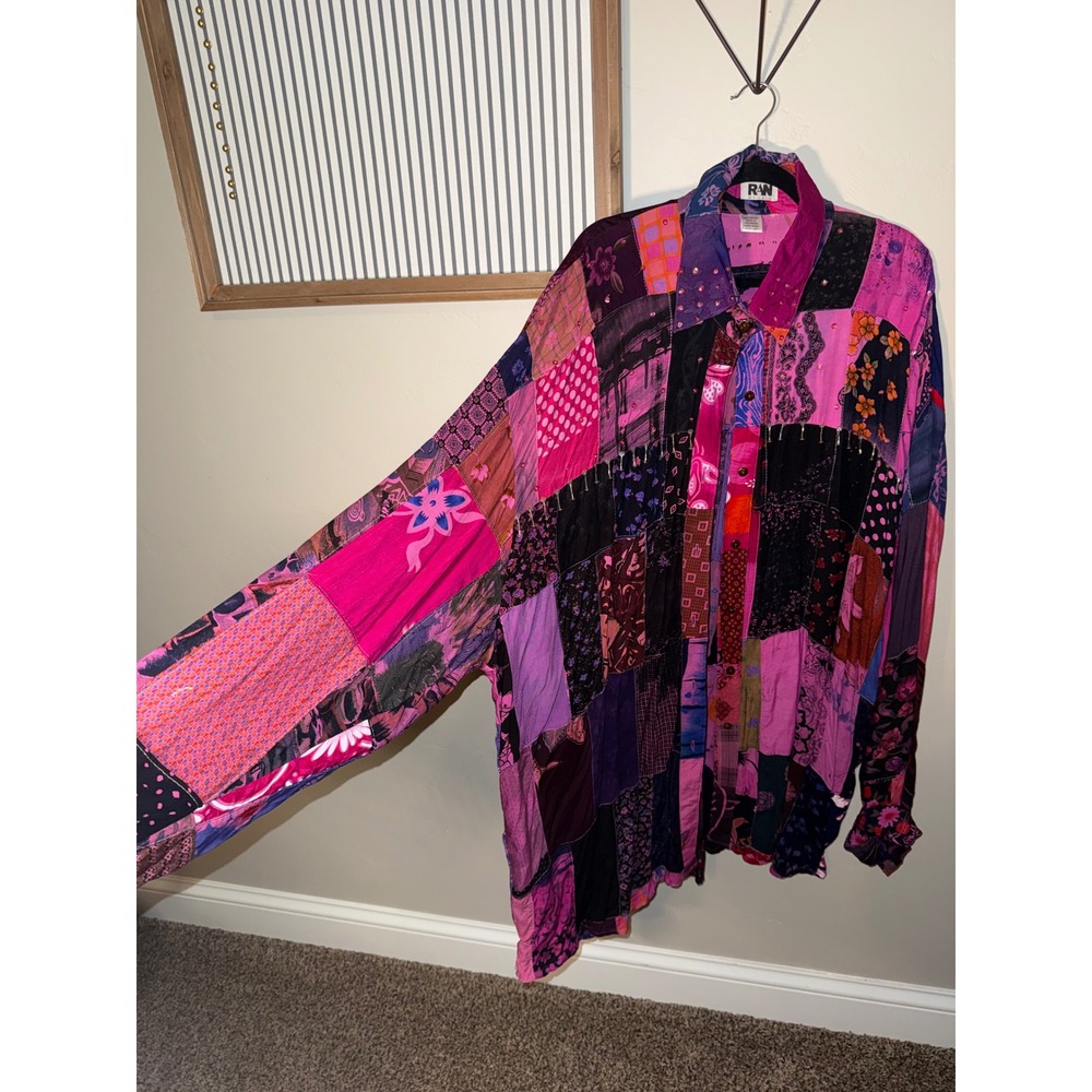 RW&CO. Women's Patchwork Button-Down Shirt - Pink & Purple - Picture 2 of 9